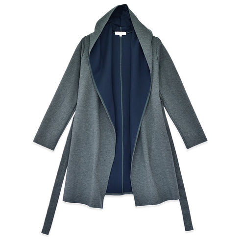 【日本製】 コート レディース フード付き ベルト付き 2way仕様 無地 グレー(FL22FW-006W-gr)